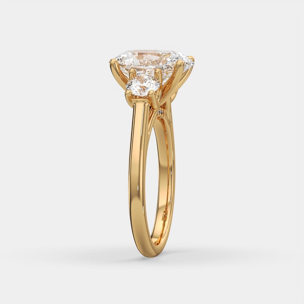 3.25 Ct E VS1 Oval Lab-Grown Diamond Ring With Round Accents, in yellow gold, side profile