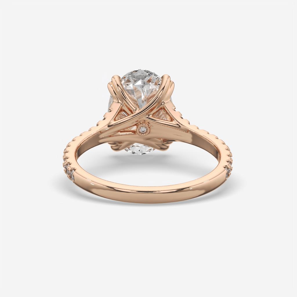 3.40 Ct E VS1 Oval Lab Diamond Side Stone Engagement Ring, in rose gold, side profile