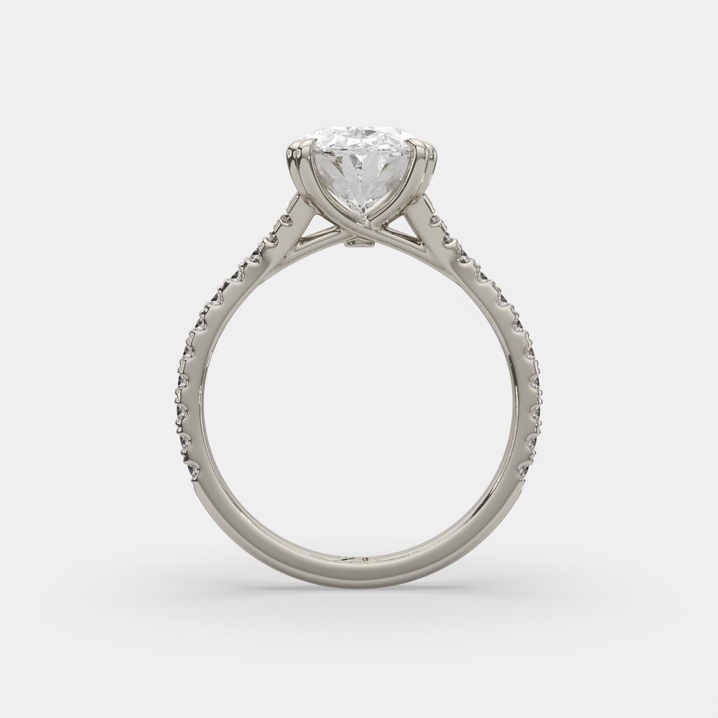 3.40 Ct E VS1 Oval Lab Diamond Side Stone Engagement Ring, in white gold, side profile