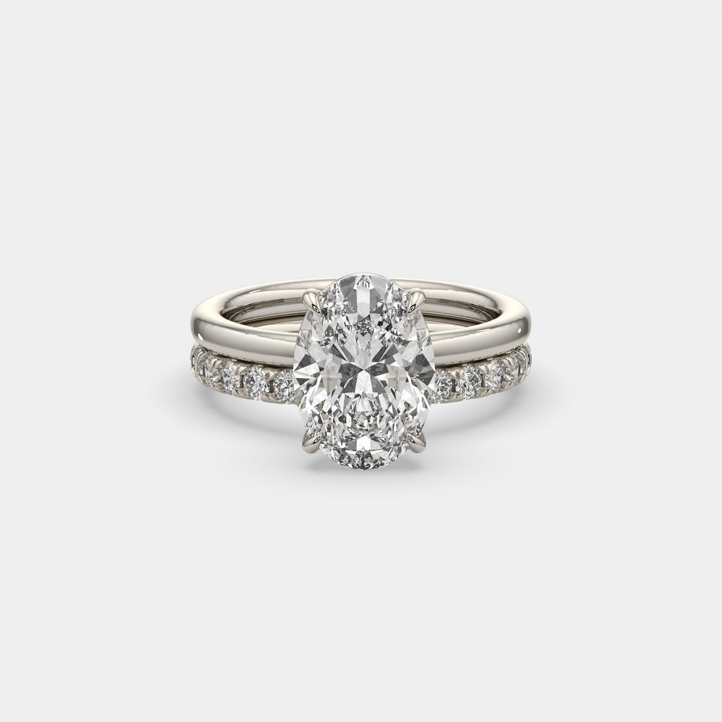 3.50 Ct D VS1 Oval Lab-Grown Diamond Solitaire with Diamond Band, in white gold, front view