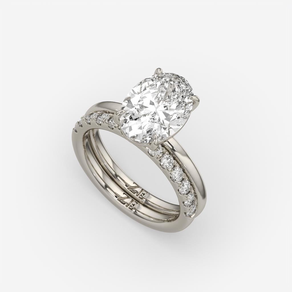 3.50 Ct D VS1 Oval Lab-Grown Diamond Solitaire with Diamond Band, in white gold, front view
