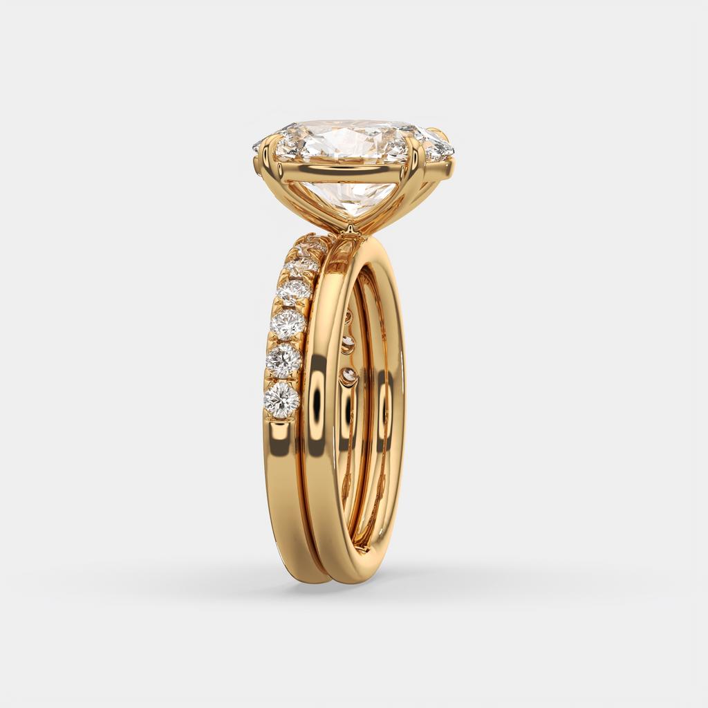 3.50 Ct D VS1 Oval Lab-Grown Diamond Solitaire with Diamond Band, in yellow gold, side profile