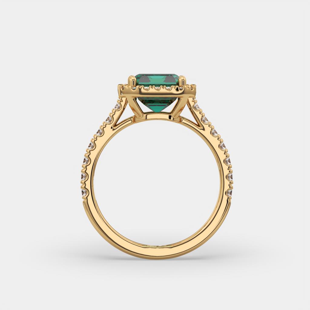 3.50 Ct Emerald Cut Green Emerald and Diamond Ring, in yellow gold, side profile