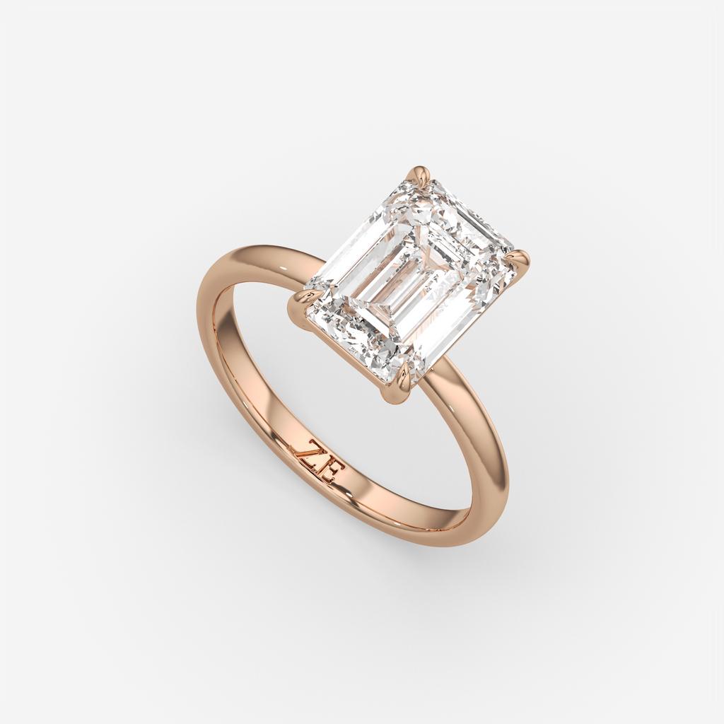 4.00 Ct D VS1 Emerald Cut Lab-Grown Diamond Solitaire Ring, in rose gold, front view