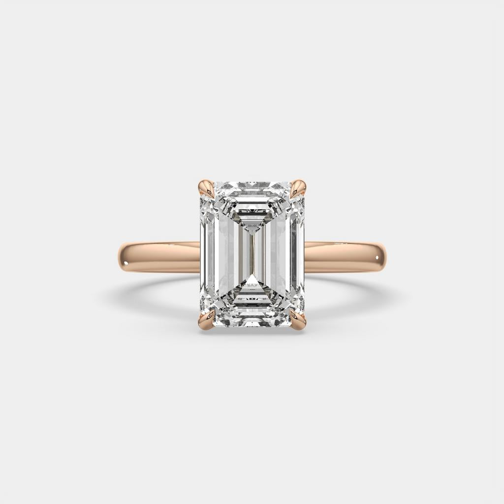 4.00 Ct D VS1 Emerald Cut Lab-Grown Diamond Solitaire Ring, in rose gold, front view