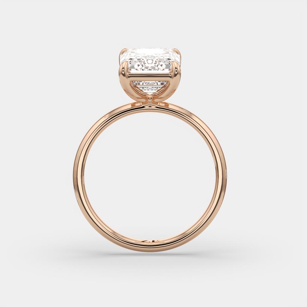4.00 Ct D VS1 Emerald Cut Lab-Grown Diamond Solitaire Ring, in rose gold, side profile