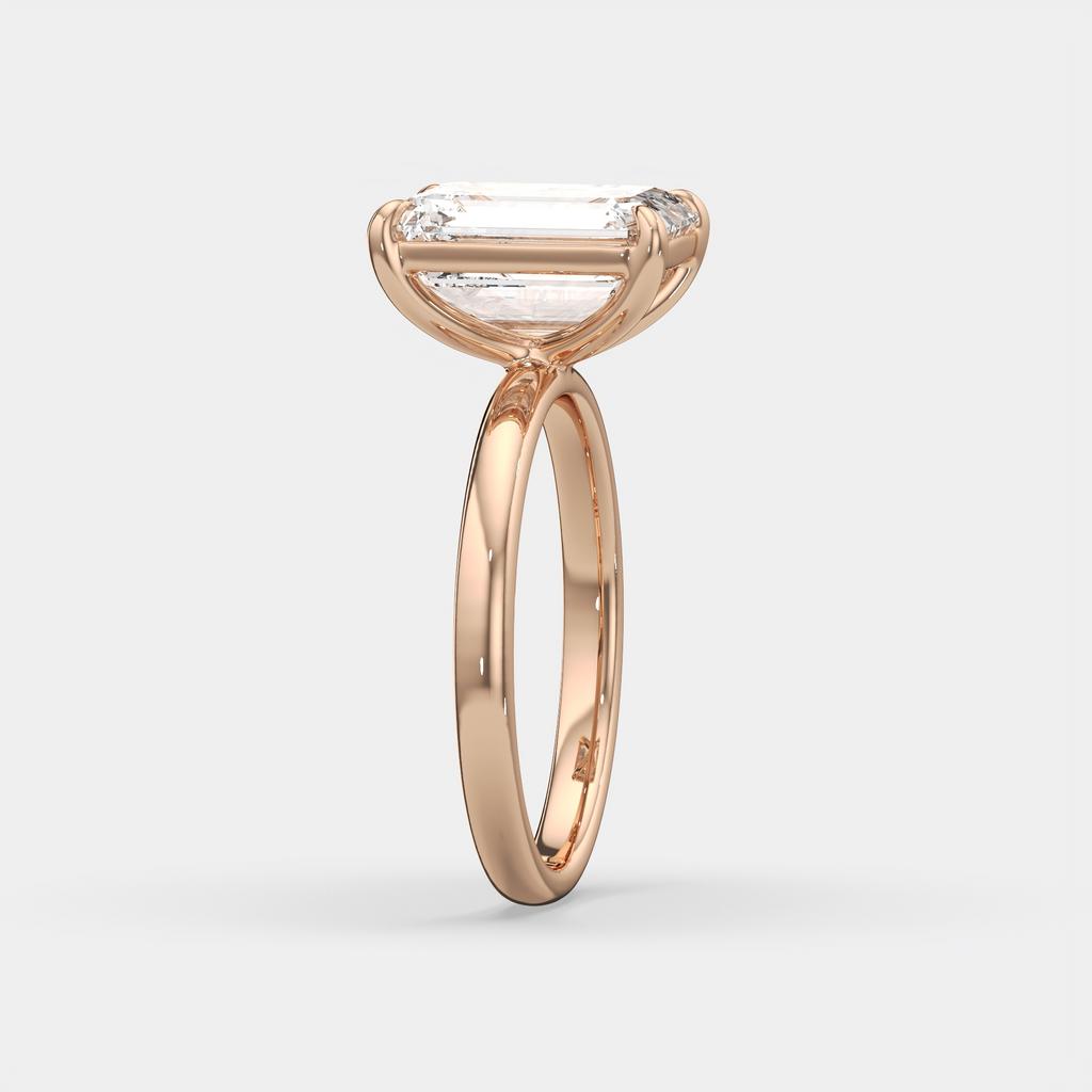 4.00 Ct D VS1 Emerald Cut Lab-Grown Diamond Solitaire Ring, in rose gold, side profile