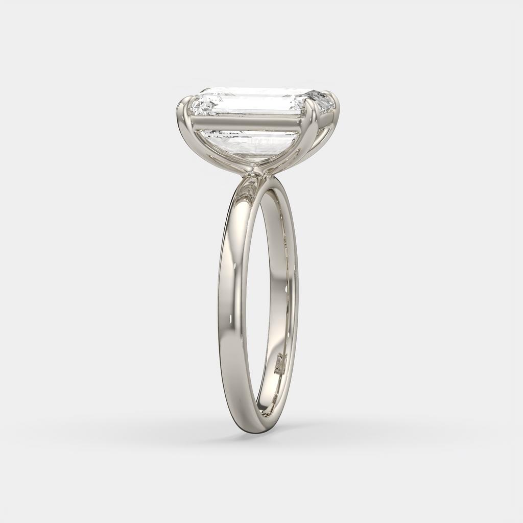4.00 Ct D VS1 Emerald Cut Lab-Grown Diamond Solitaire Ring, in white gold, side profile