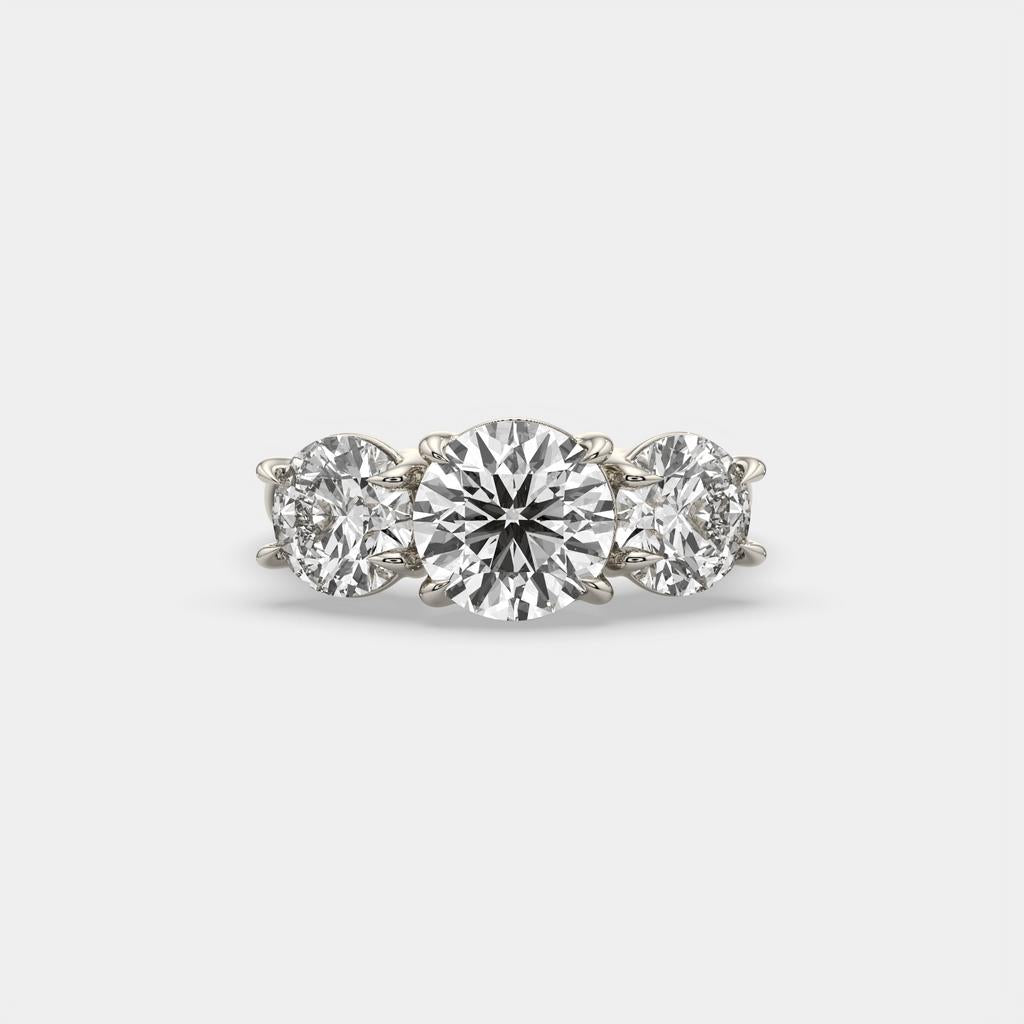 4.00 Ct D Color VS1 Round Lab Grown Diamond 3 Stone Ring, in white gold, front view