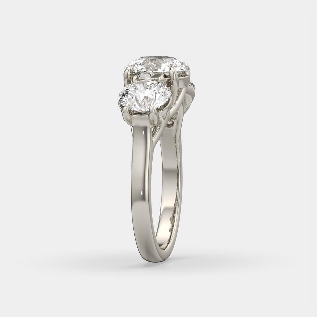 4.00 Ct D Color VS1 Round Lab Grown Diamond 3 Stone Ring, in white gold, side profile