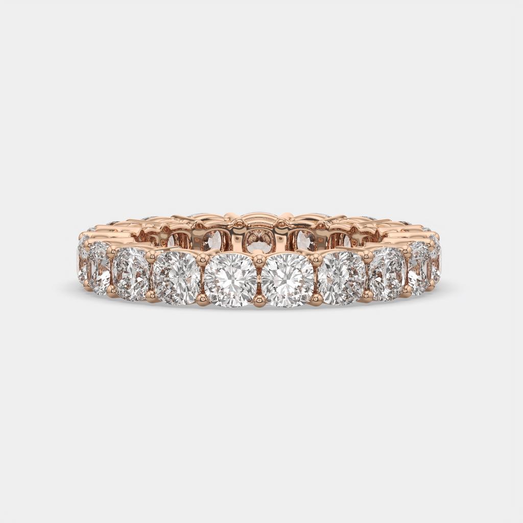 4.00 Ct D-E Color VS1 Cushion Lab Diamond Eternity Ring, in rose gold, front view