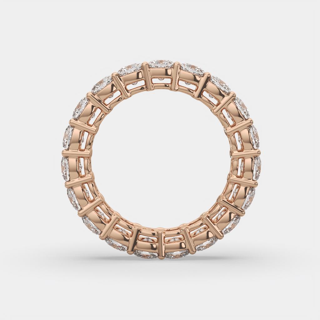 4.00 Ct D-E Color VS1 Cushion Lab Diamond Eternity Ring, in rose gold, side profile