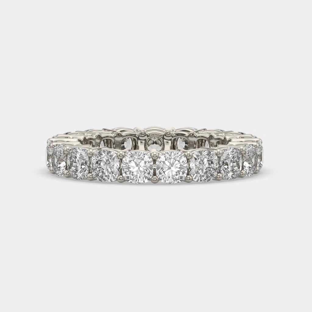 4.00 Ct D-E Color VS1 Cushion Lab Diamond Eternity Ring, in white gold, front view
