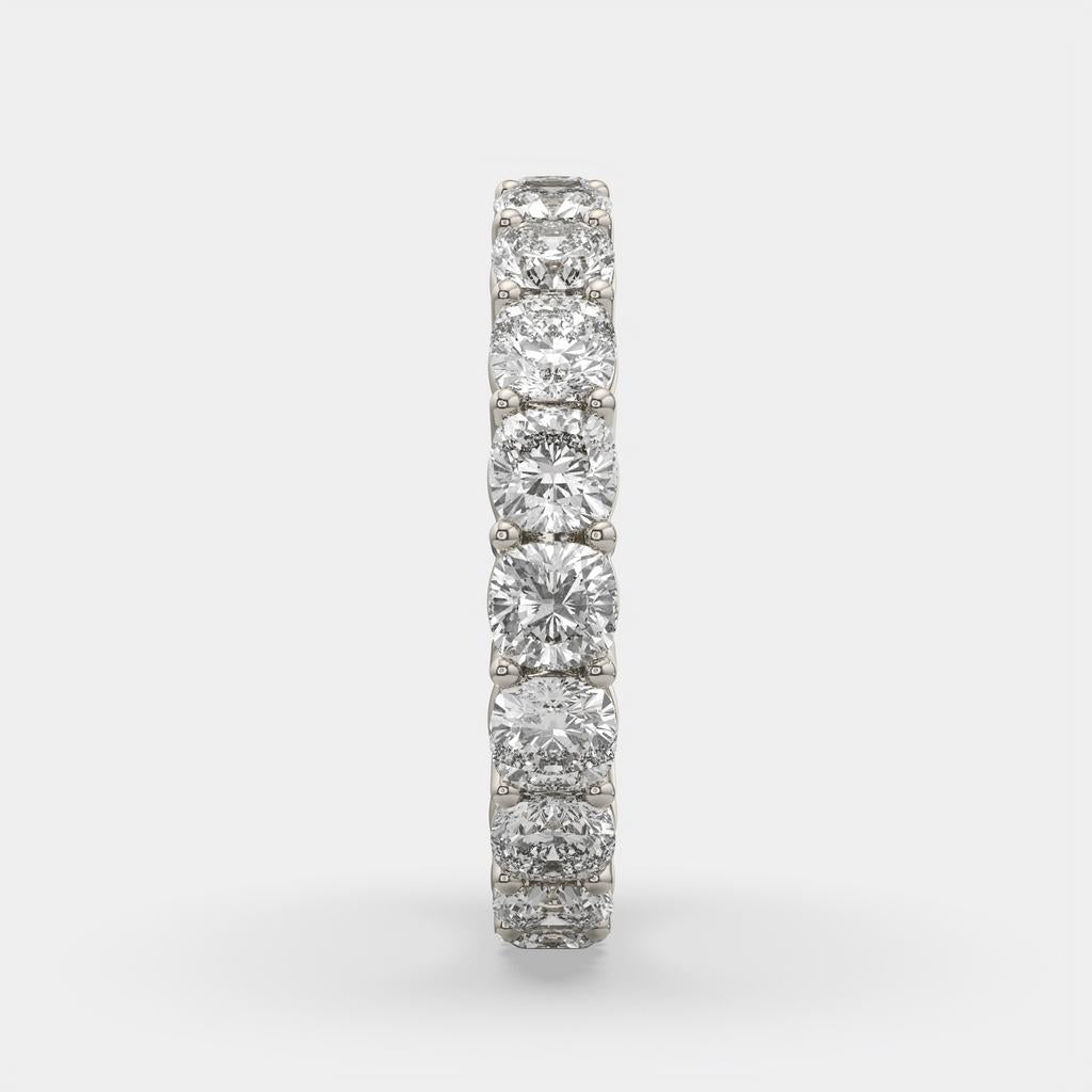 4.00 Ct D-E Color VS1 Cushion Lab Diamond Eternity Ring, in white gold, side profile