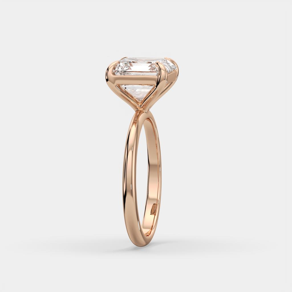 4.00 Ct E VS1 Asscher Cut Lab-Grown Diamond Solitaire Ring, in rose gold, side profile