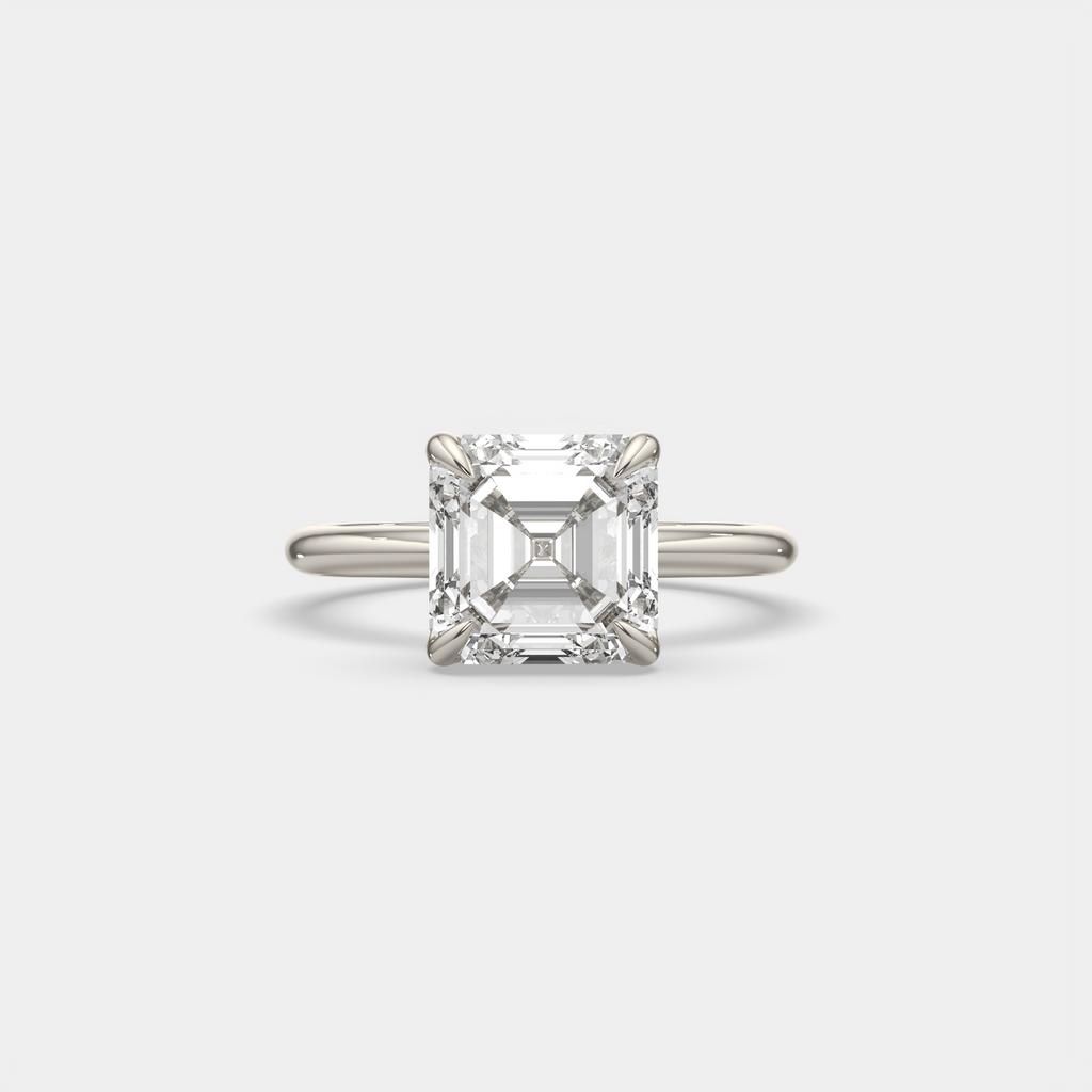 4.00 Ct E VS1 Asscher Cut Lab-Grown Diamond Solitaire Ring, in white gold, front view