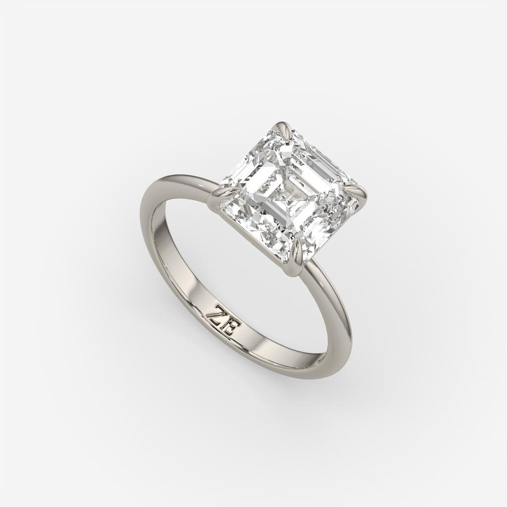 4.00 Ct E VS1 Asscher Cut Lab-Grown Diamond Solitaire Ring, in white gold, front view