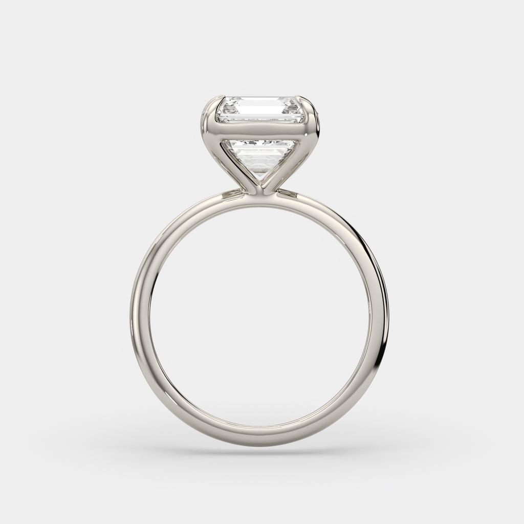 4.00 Ct E VS1 Asscher Cut Lab-Grown Diamond Solitaire Ring, in white gold, side profile