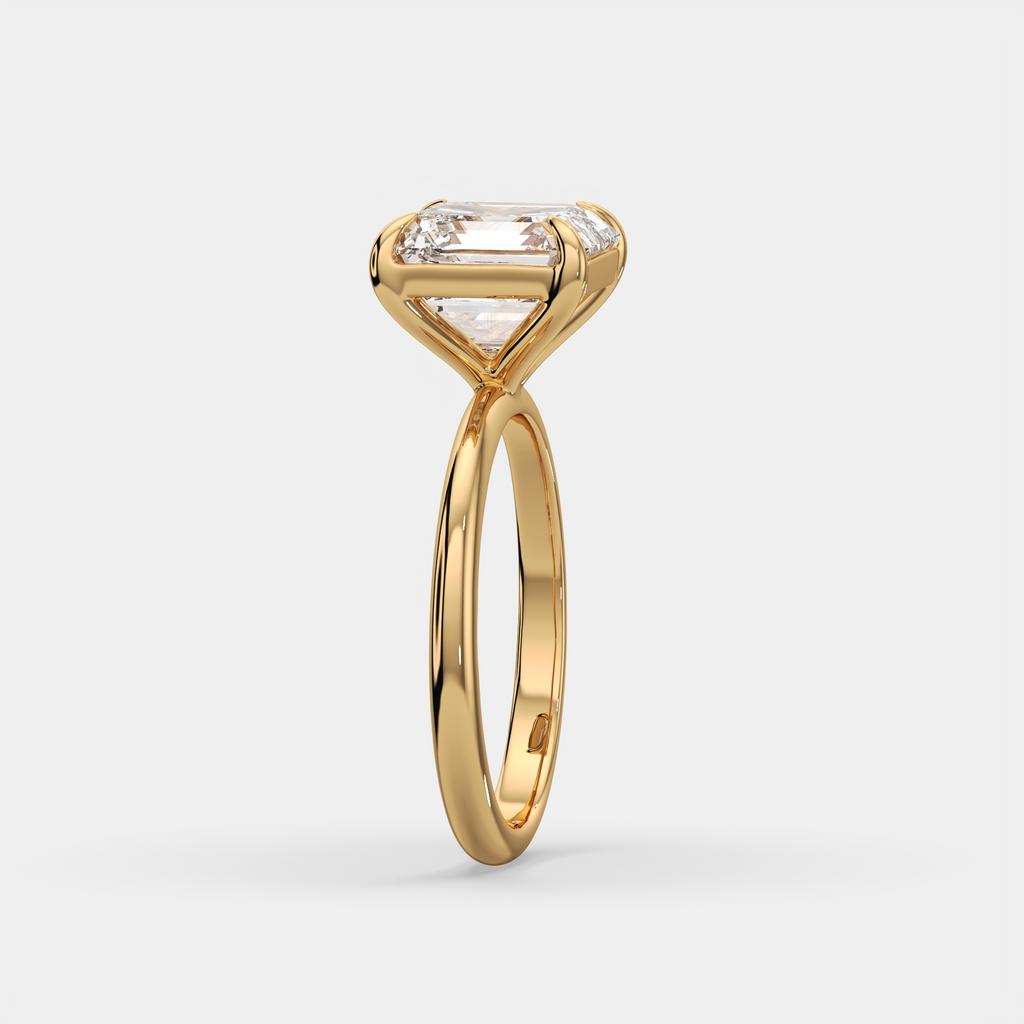 4.00 Ct E VS1 Asscher Cut Lab-Grown Diamond Solitaire Ring, in yellow gold, side profile