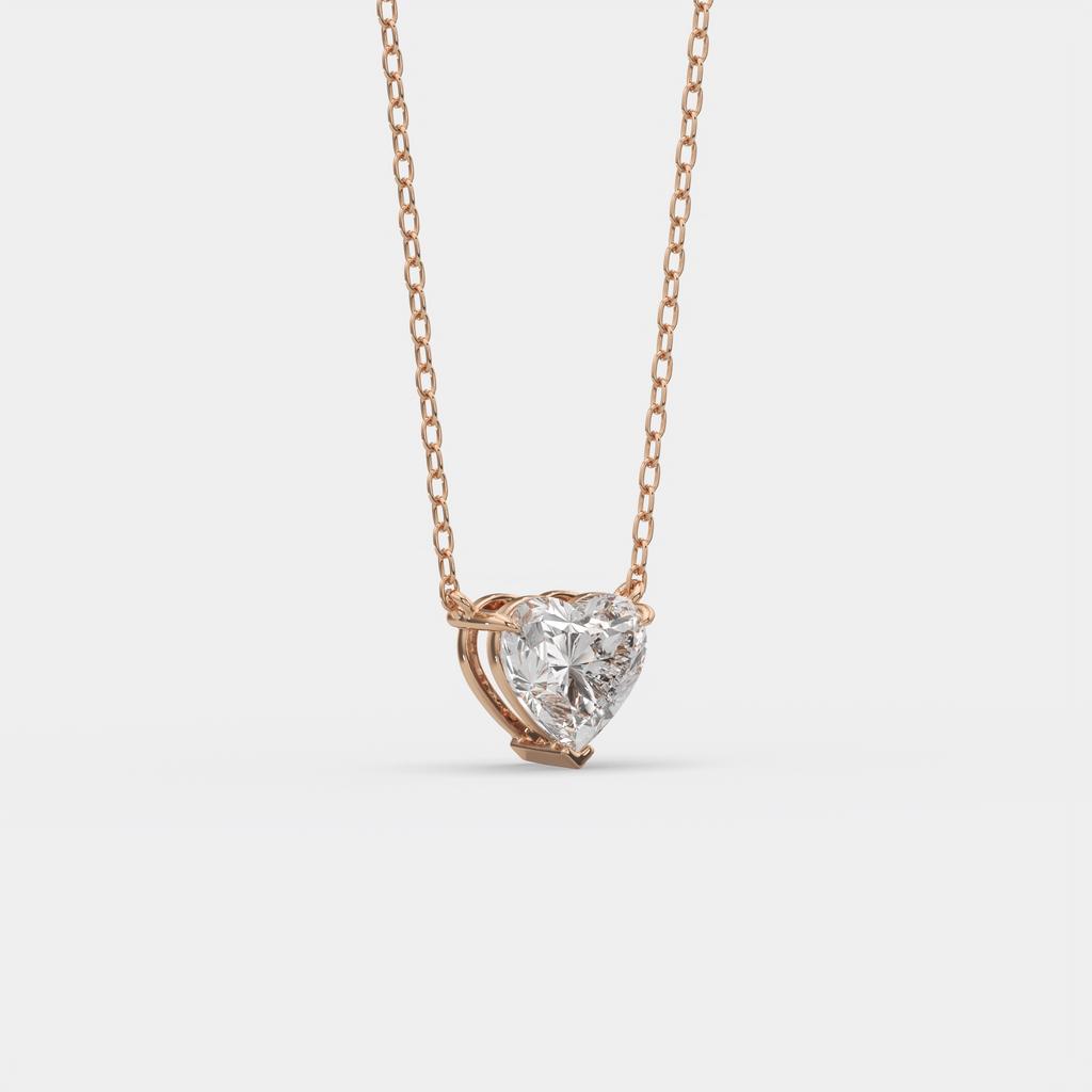 4.00 Ct E VS1 Heart Shape Lab Grown Diamond Pendant, in rose gold, front view