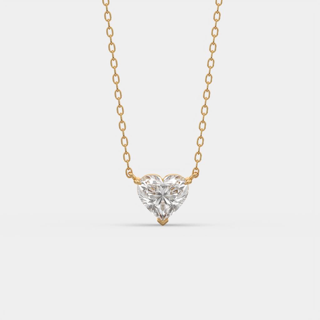 4.00 Ct E VS1 Heart Shape Lab Grown Diamond Pendant, in yellow gold, front view