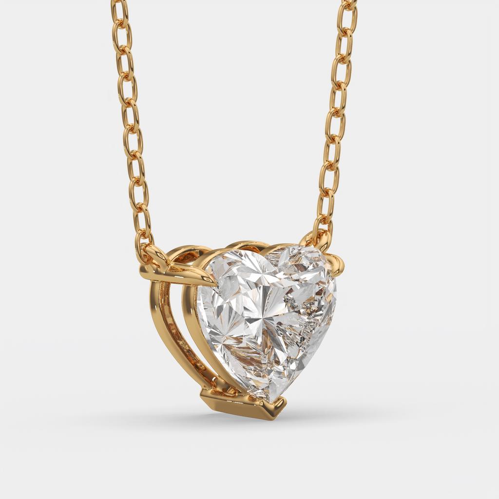 4.00 Ct E VS1 Heart Shape Lab Grown Diamond Pendant, in yellow gold, front view