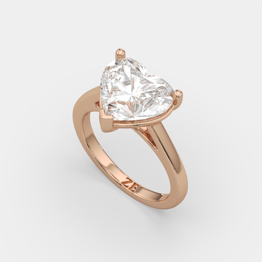 4.00 Ct E VS1 Heart Shape Lab Grown Diamond Solitaire Ring, in rose gold, front view