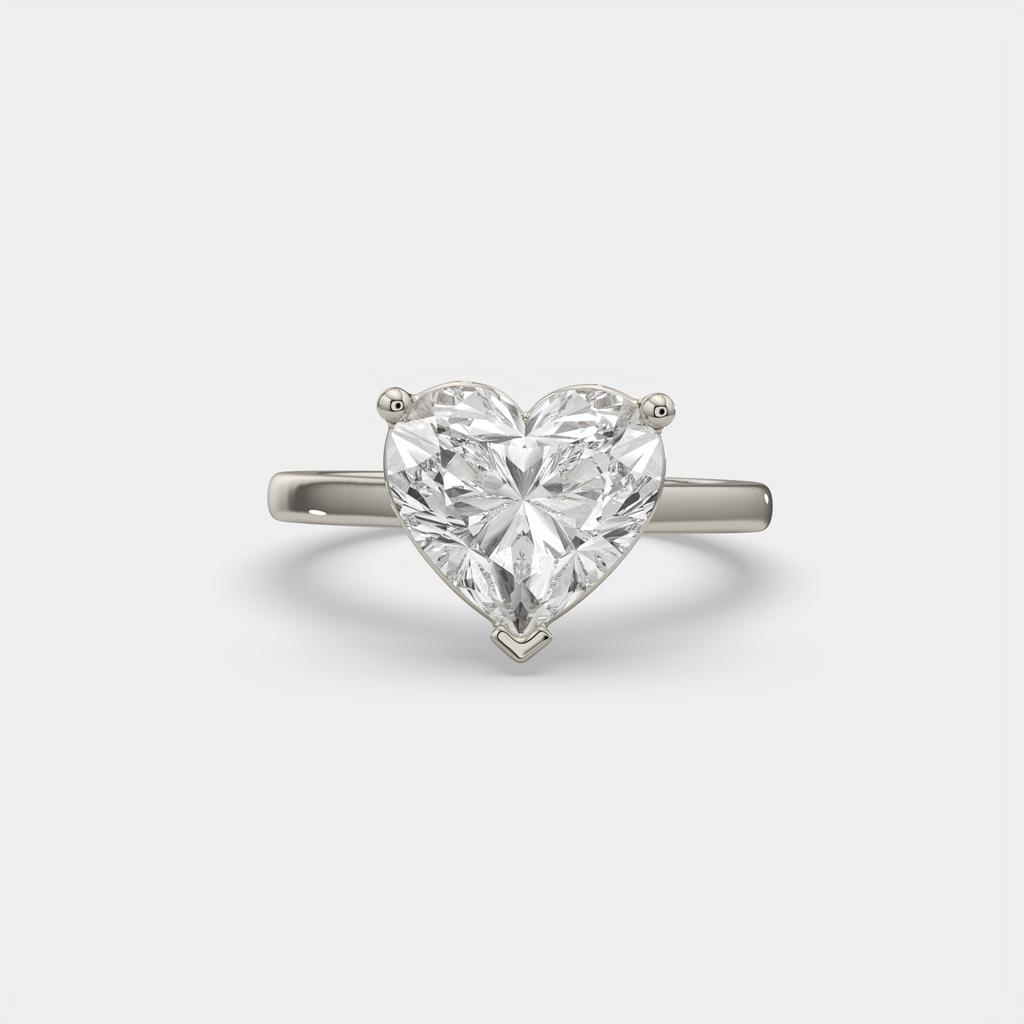 4.00 Ct E VS1 Heart Shape Lab Grown Diamond Solitaire Ring, in white gold, front view
