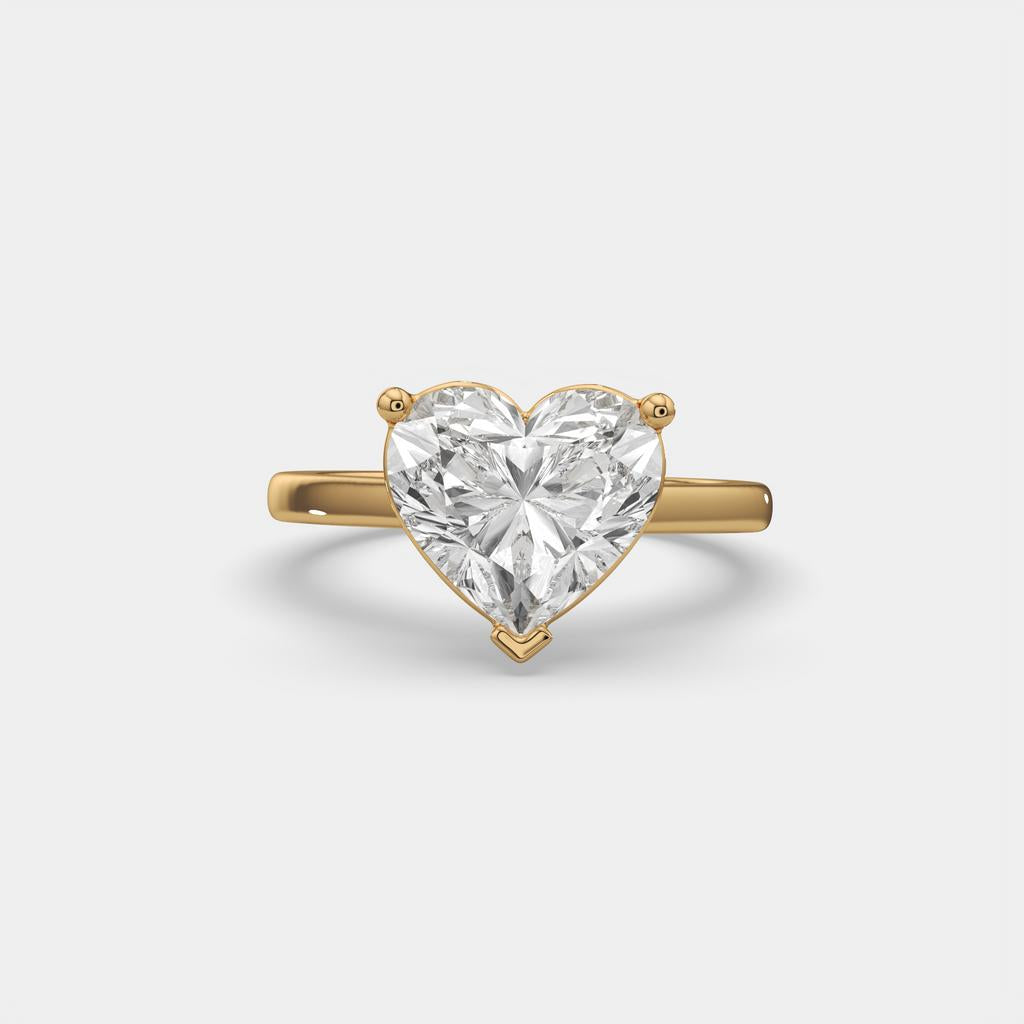 4.00 Ct E VS1 Heart Shape Lab Grown Diamond Solitaire Ring, in yellow gold, front view