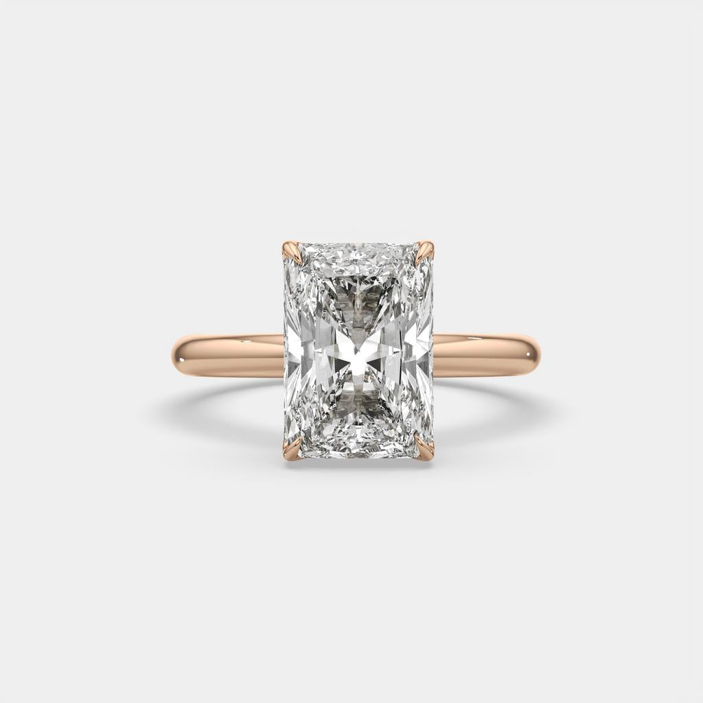 4.00 Ct E VS1 Radiant Cut Lab-Grown Diamond Solitaire Ring, in rose gold, front view
