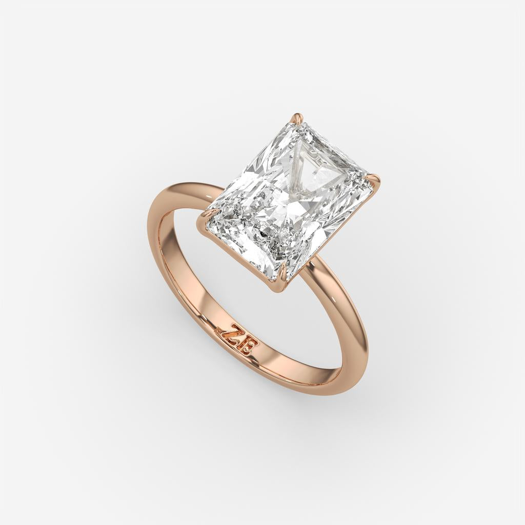 4.00 Ct E VS1 Radiant Cut Lab-Grown Diamond Solitaire Ring, in rose gold, front view