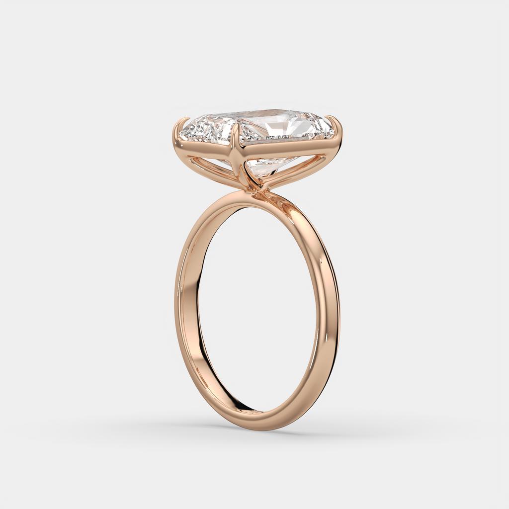 4.00 Ct E VS1 Radiant Cut Lab-Grown Diamond Solitaire Ring, in rose gold, side profile