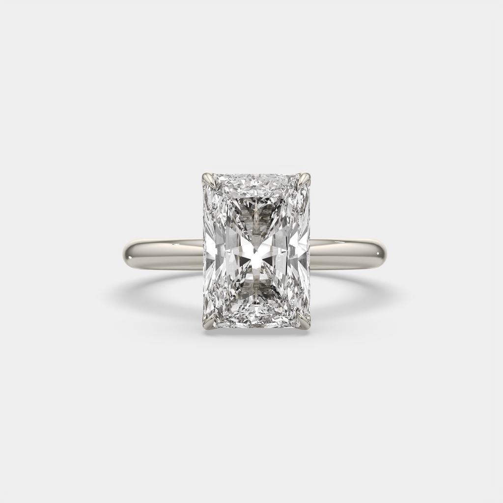 4.00 Ct E VS1 Radiant Cut Lab-Grown Diamond Solitaire Ring, in white gold, front view