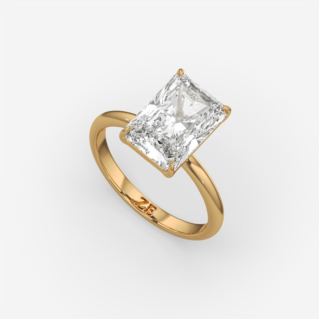 4.00 Ct E VS1 Radiant Cut Lab-Grown Diamond Solitaire Ring, in yellow gold, front view