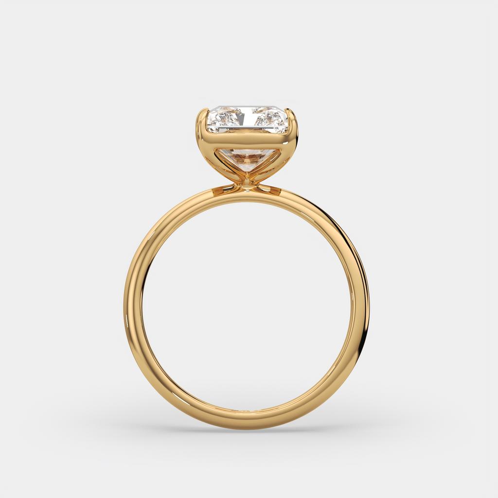 4.00 Ct E VS1 Radiant Cut Lab-Grown Diamond Solitaire Ring, in yellow gold, side profile