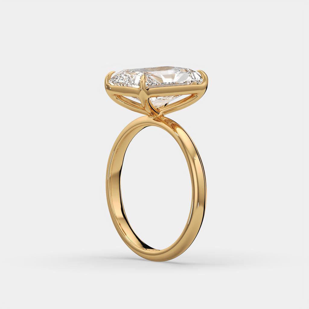 4.00 Ct E VS1 Radiant Cut Lab-Grown Diamond Solitaire Ring, in yellow gold, side profile