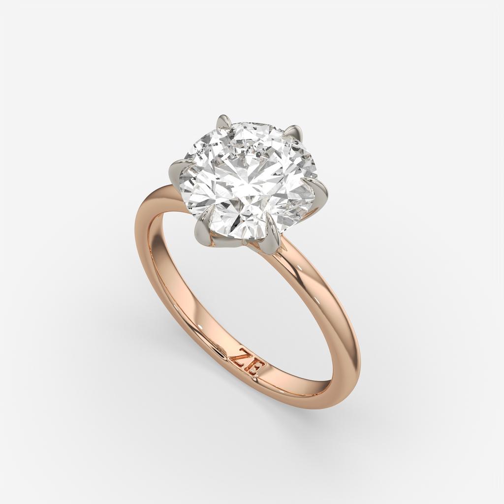 4.00 Ct E VS1 Round Brilliant 6 Prong Solitaire Diamond Ring, in rose gold, front view