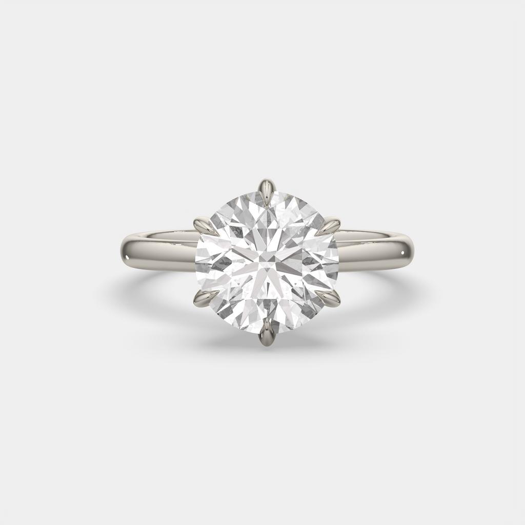 4.00 Ct E VS1 Round Brilliant 6 Prong Solitaire Diamond Ring, in white gold, front view