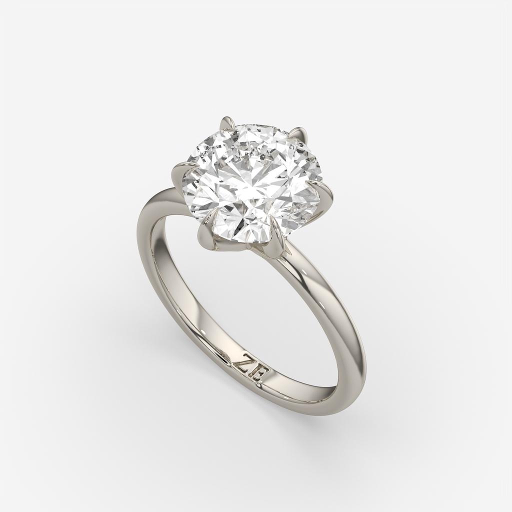 4.00 Ct E VS1 Round Brilliant 6 Prong Solitaire Diamond Ring, in white gold, front view