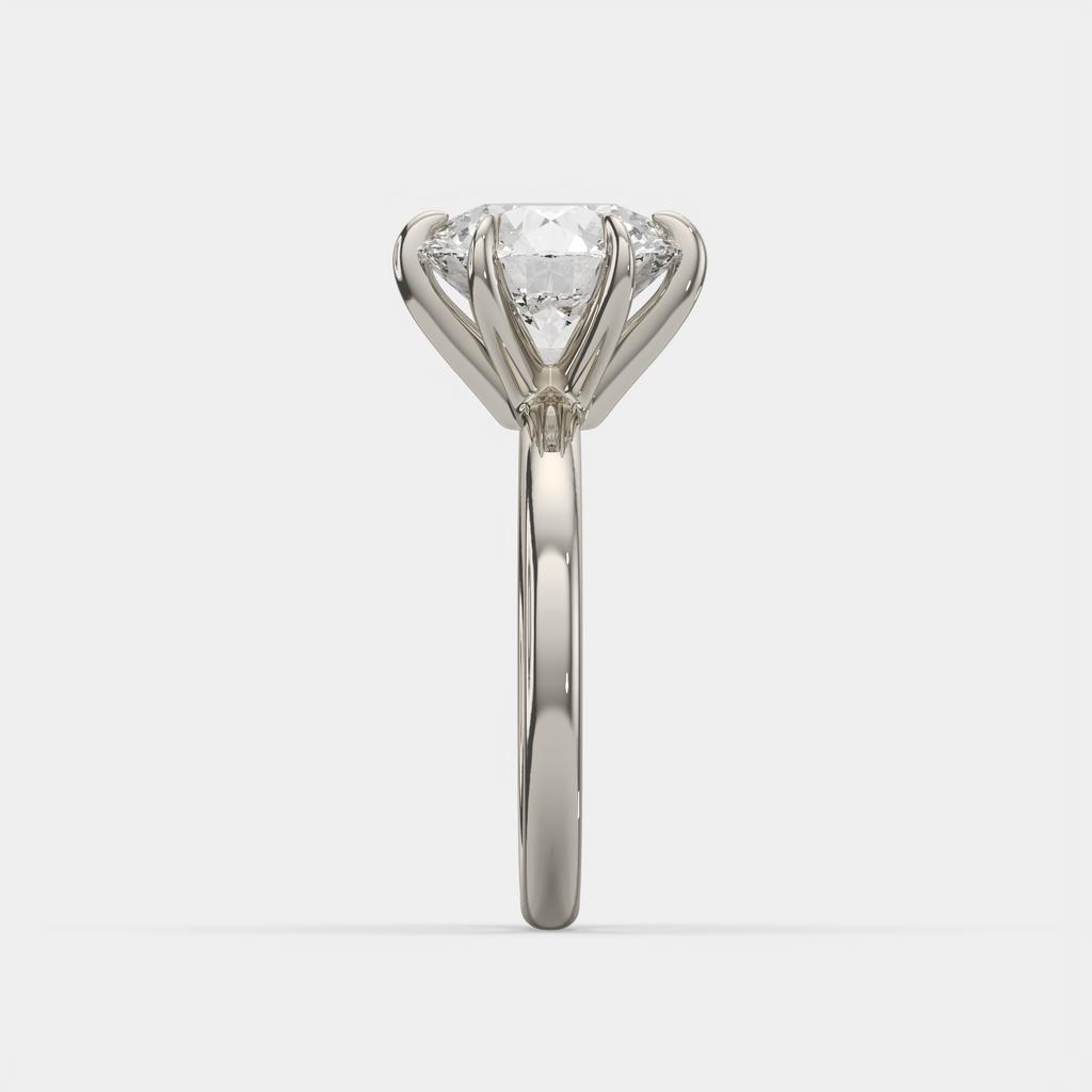 4.00 Ct E VS1 Round Brilliant 6 Prong Solitaire Diamond Ring, in white gold, side profile