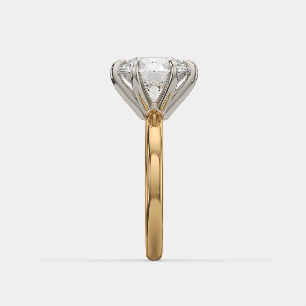 4.00 Ct E VS1 Round Brilliant 6 Prong Solitaire Diamond Ring, in yellow gold, side profile