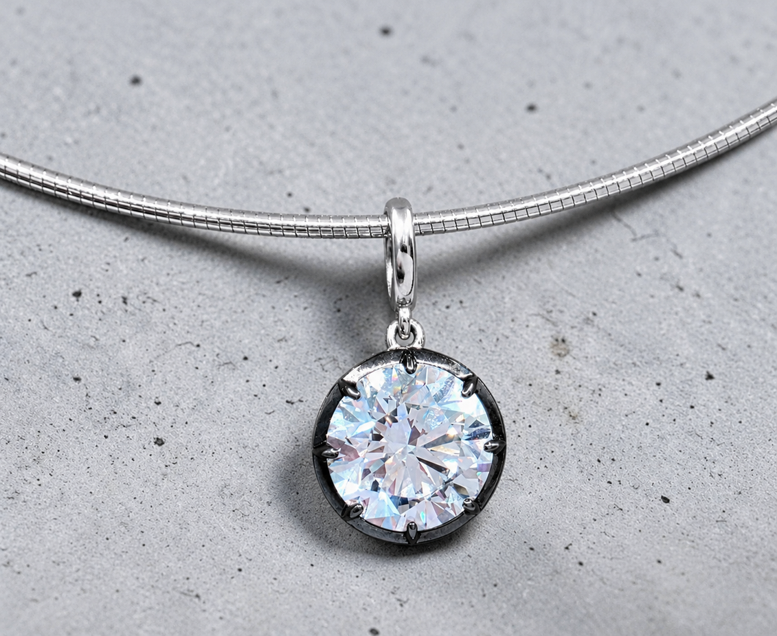 4.00 Ct E VS1 Round Brilliant Lab-Grown Diamond Georgian Pendant, in white gold, front view