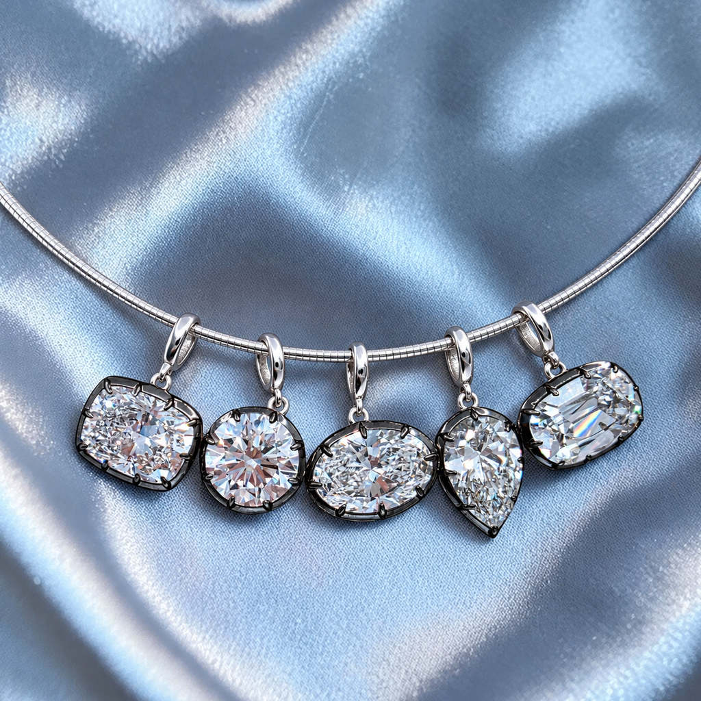 4.00 Ct E VS1 Round Brilliant Lab-Grown Diamond Georgian Pendant, in white gold, front view