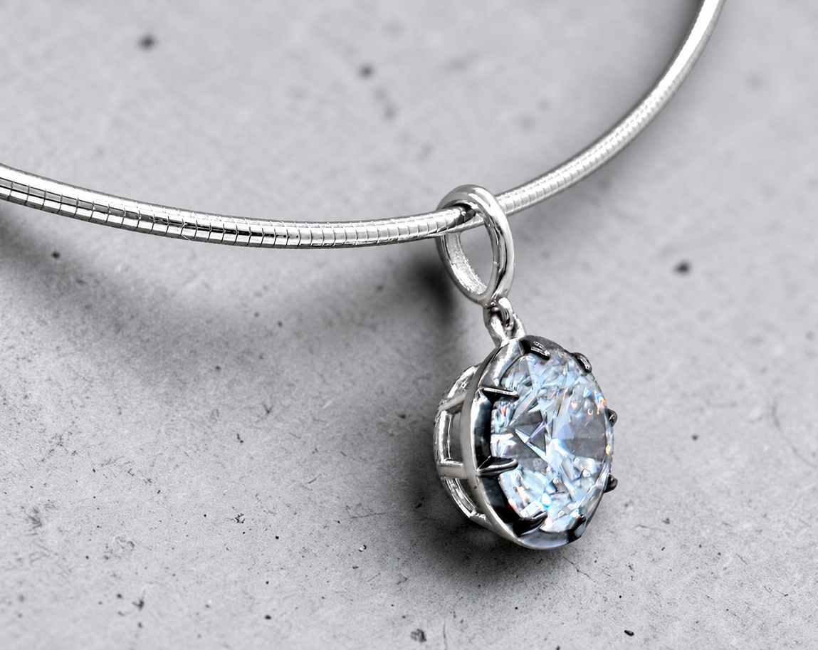 4.00 Ct E VS1 Round Brilliant Lab-Grown Diamond Georgian Pendant, in white gold, side profile
