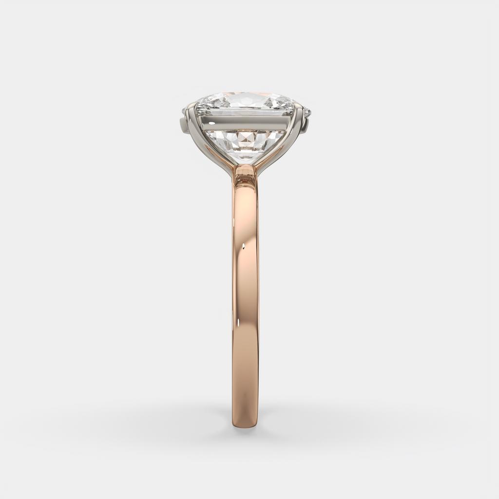 4.00 Ct F VS1 Elongated Cushion Solitaire Lab Diamond Ring, in rose gold, side profile