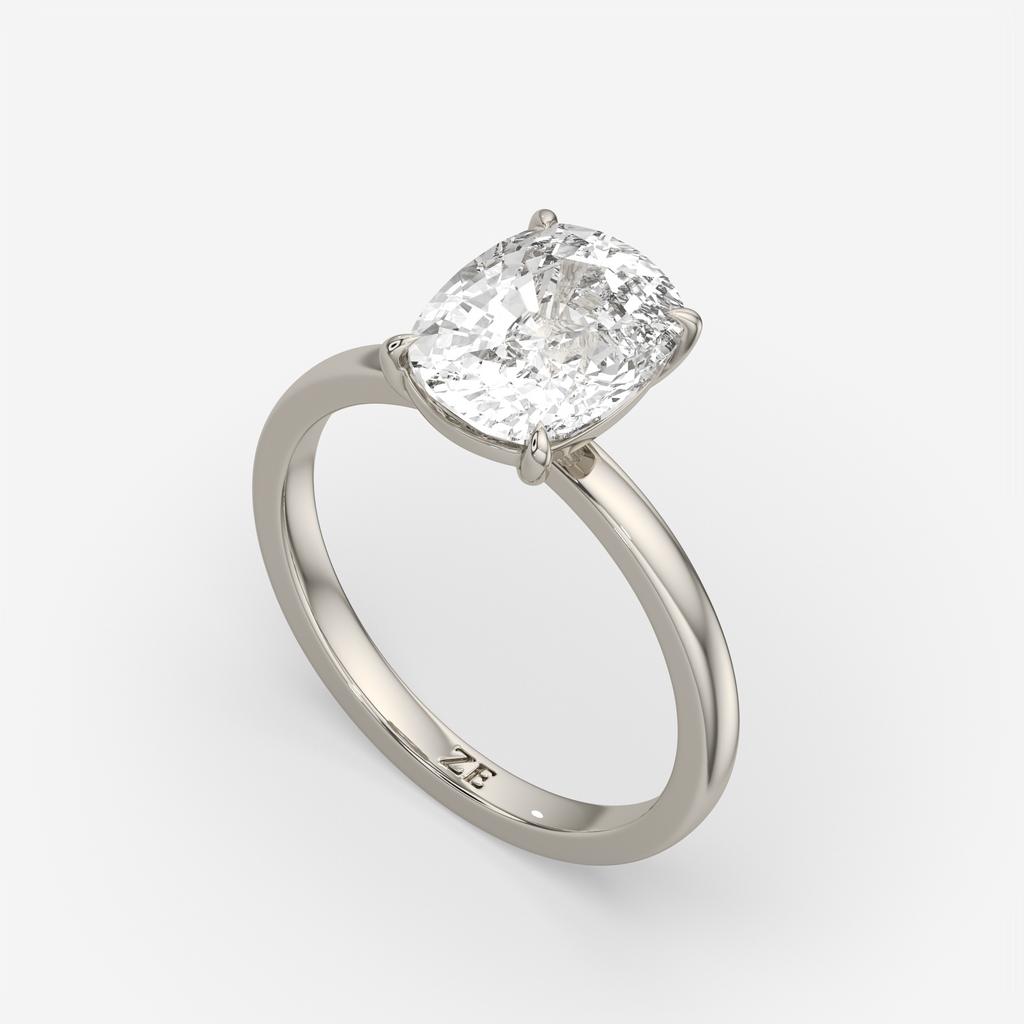 4.00 Ct F VS1 Elongated Cushion Solitaire Lab Diamond Ring, in white gold, side profile