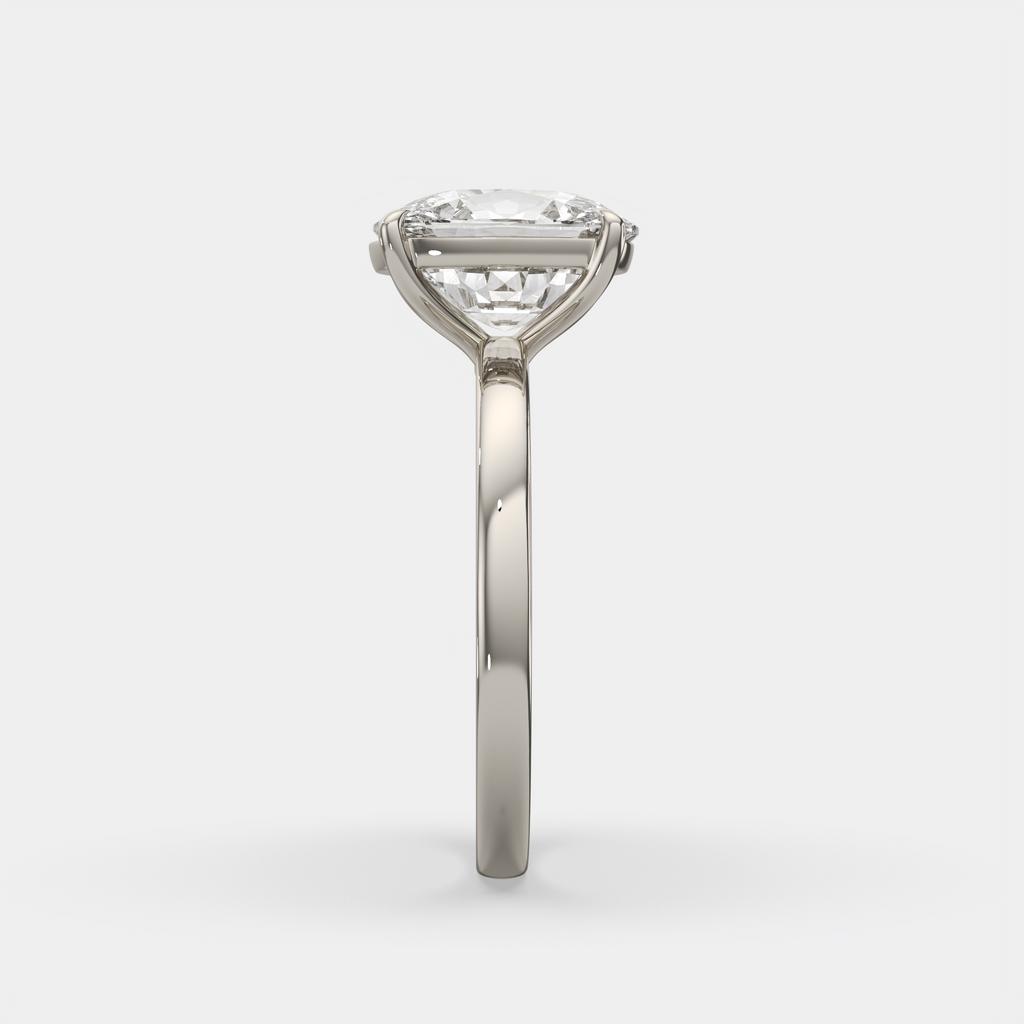 4.00 Ct F VS1 Elongated Cushion Solitaire Lab Diamond Ring, in white gold, side profile