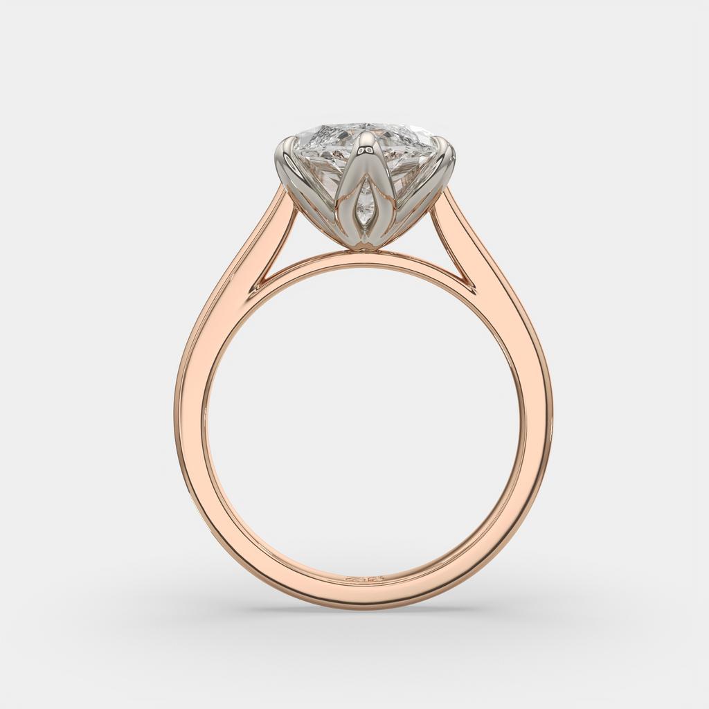4.00 Ct F VS1 Marquise Tulip Setting Solitaire Diamond Ring, in rose gold, front view