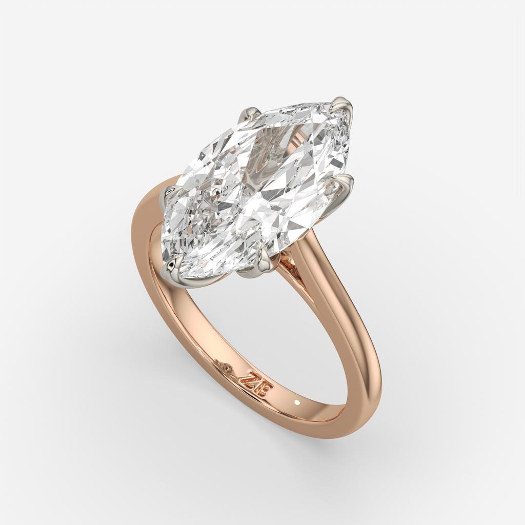 4.00 Ct F VS1 Marquise Tulip Setting Solitaire Diamond Ring, in rose gold, side profile