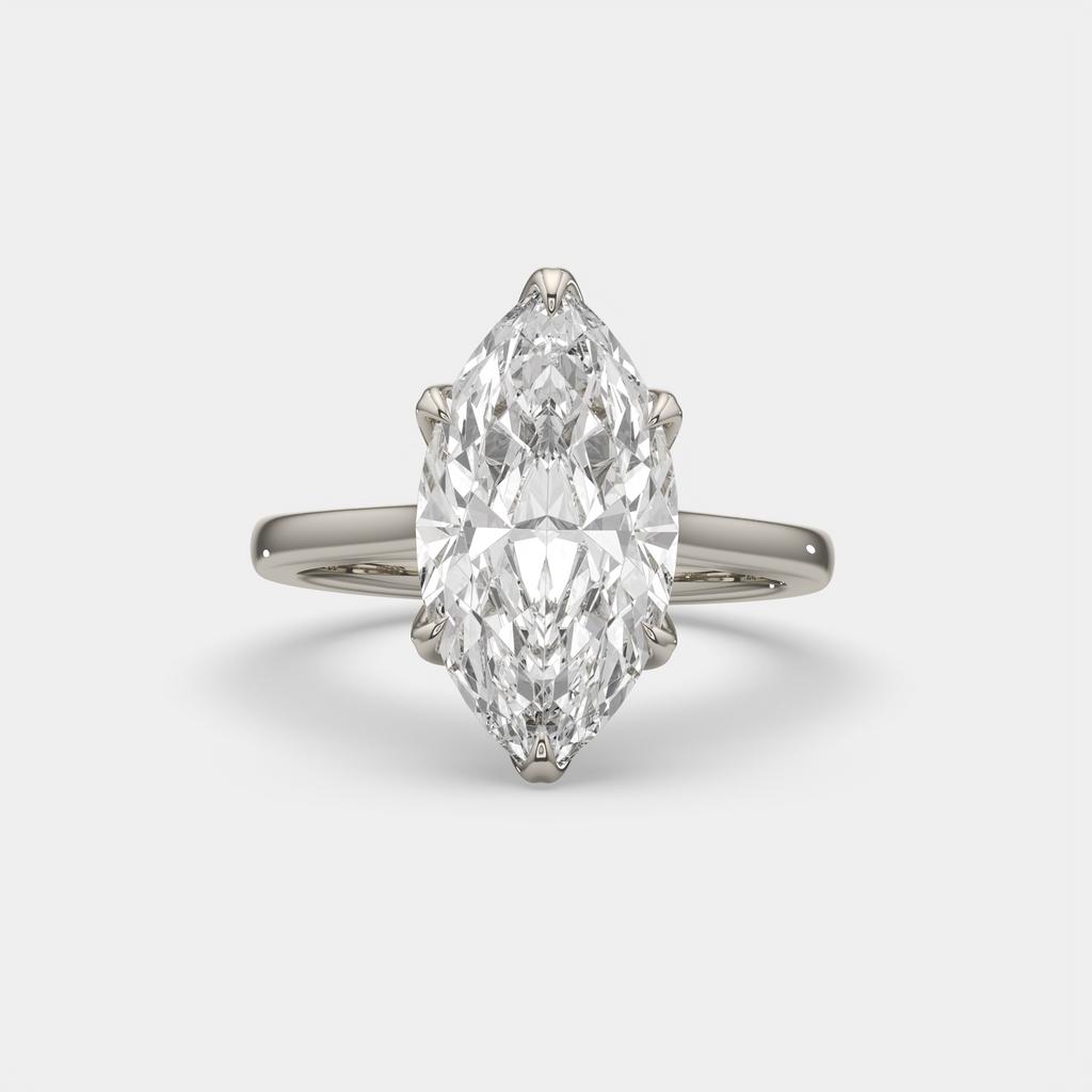 4.00 Ct F VS1 Marquise Tulip Setting Solitaire Diamond Ring, in white gold, front view